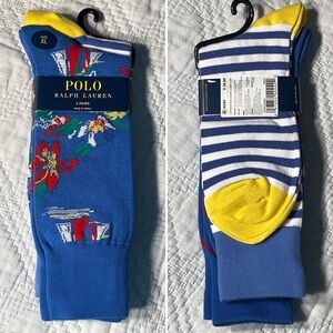 $24 Men’s POLO Ralph Lauren Floral & Striped Stripes Sailboat Dress Socks 2 Pair